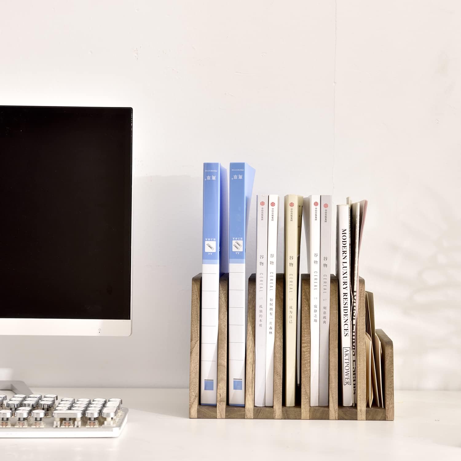 Wooden Desk Mail Organizer 7 Slots File Paper Holder Desktop Wood Document - Image 5