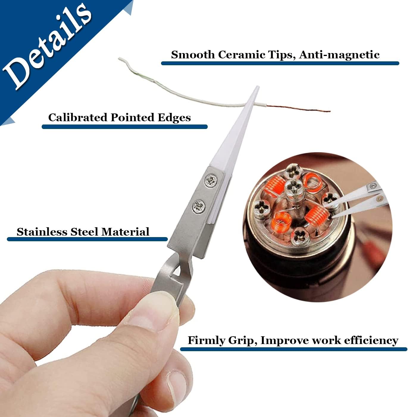 3 Pcs Precision Reverse Ceramic Tweezer Set Heat Resistant Non-Conductive - Image 5