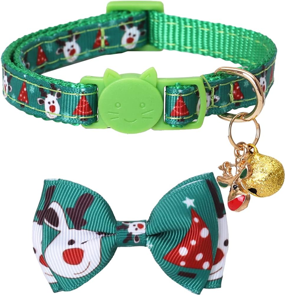Christmas Cat Collar Breakaway with Bow Tie and Bell for Kitty Adjustable Safety - Image 3