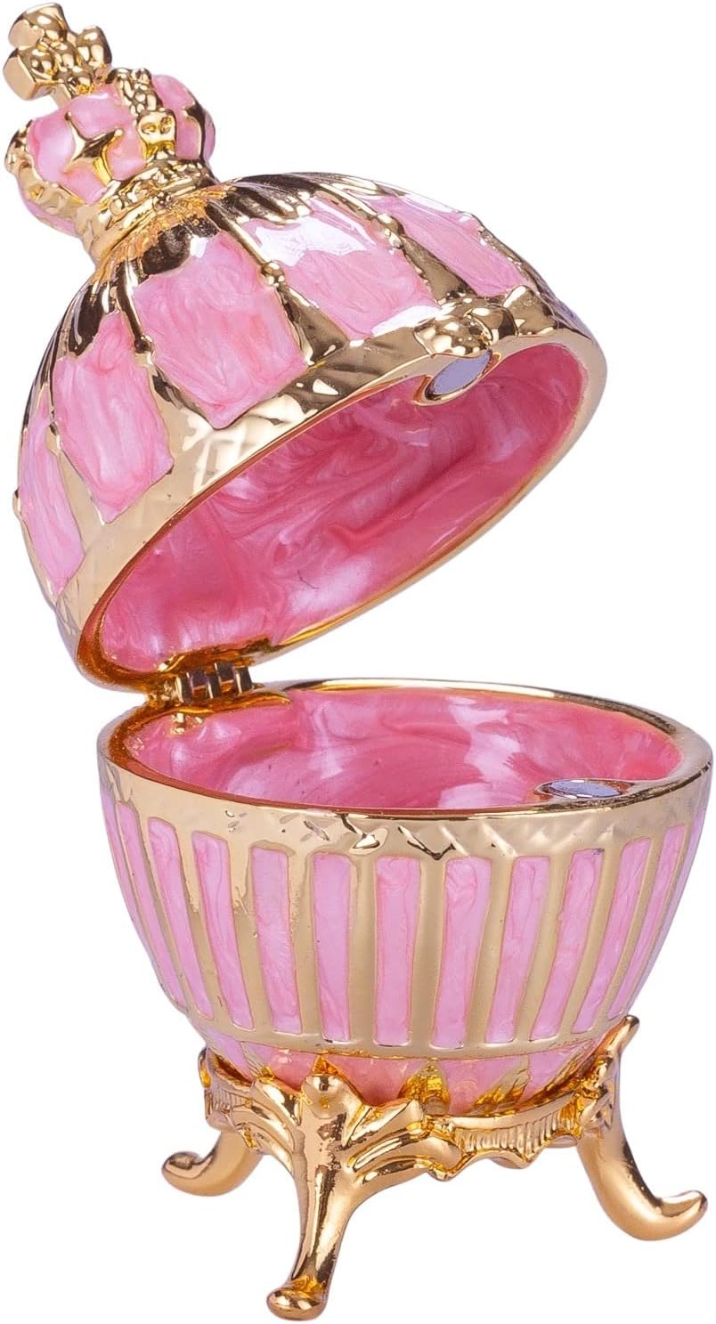 Faberge style Ribbed Egg Trinket Jewel Box with Emperor's Crown 6,5 cm pink - Image 2