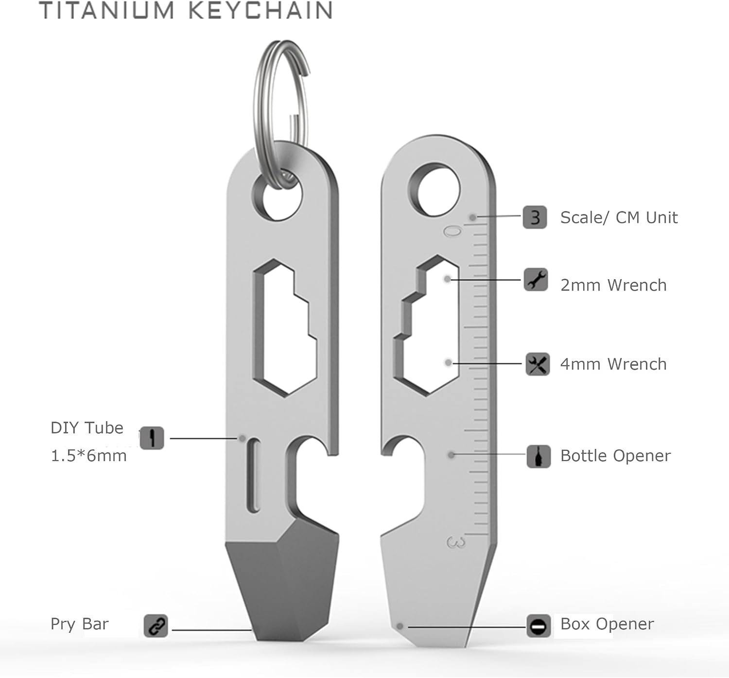 EDC Pocket Pry Bar Keychain Multi Tool, Titanium Pry Bar, Small EDC Pry - Image 3