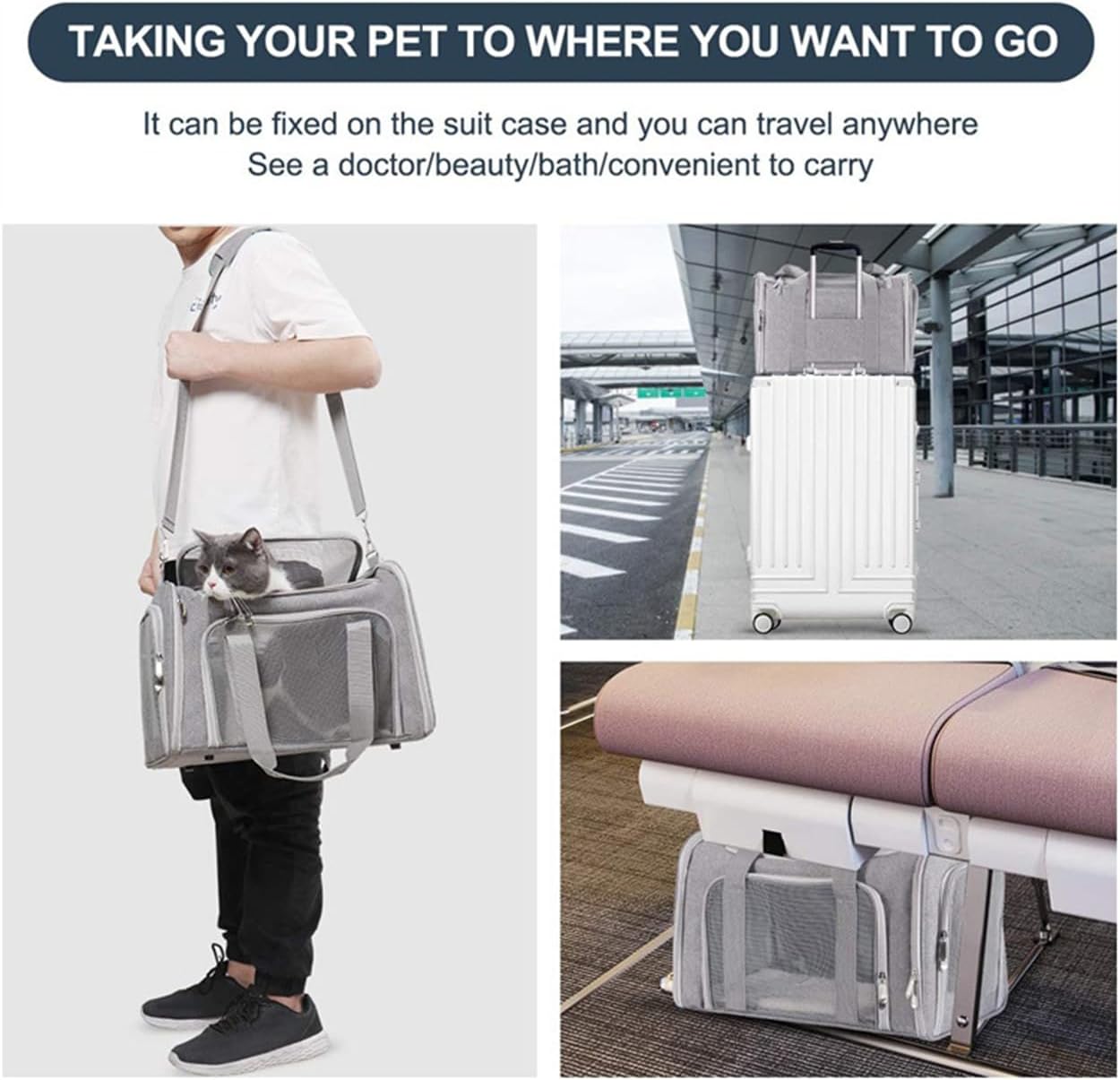 Cat Carrier Dog Carrier Pet Carrier Portable Dog/Cat Carrier Bag with Mesh - Image 5