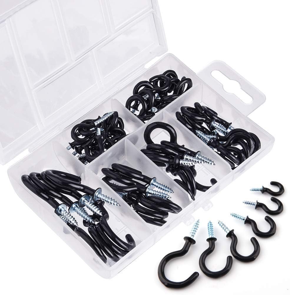 Vinyl Coated Screw-in Cup Hooks - 70Pack Ceiling Hooks in 6 Size for Hanging - Image 7