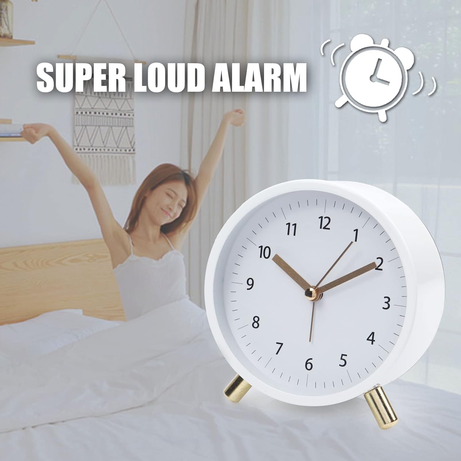 Alarm Clock 4.5" Bedside Analog Alarm Clock for Bedroom Battery Operated Round - Image 2