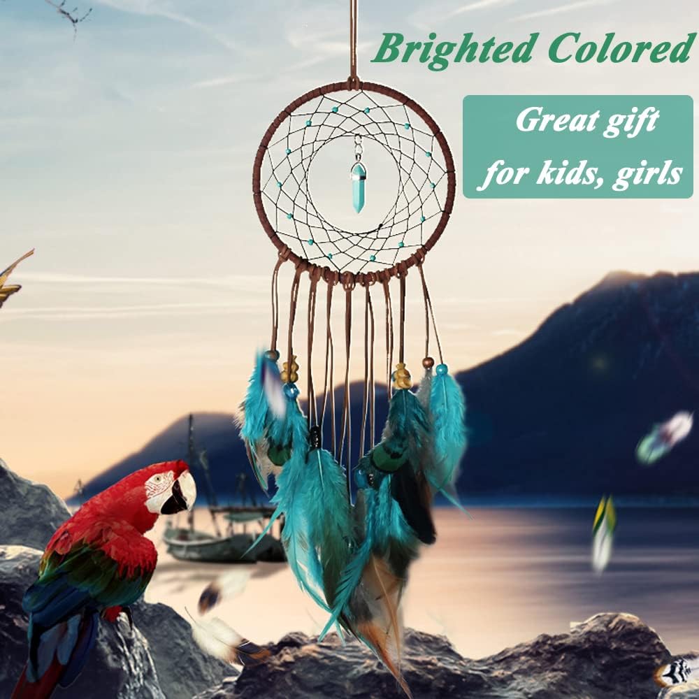 Dream Catcher for Girls Kids Blue Black Brown Feather Handmade Dream Catchers - Image 3