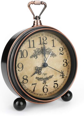 Alarm Clock 5.3" Vintage Shelf Clock, Silent Non-Ticking Table Clock Shelf Decor