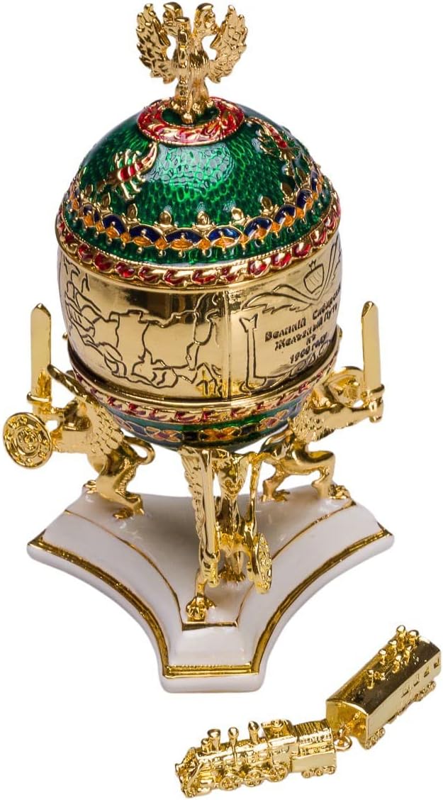 Faberge Style Trans-Siberian Railway Egg/Trinket Jewel Box with train 12,5 cm - Image 3