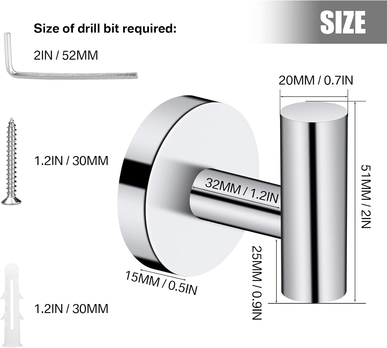 2PCS Bathroom Towel Hook, Screw in Coat Hooks Wall Mounted Chrome Robe Hooks - Image 2