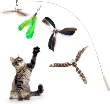 Cat Wand Toys, Interactive Cat Toys with 3 Feather Refills, Cat Feather