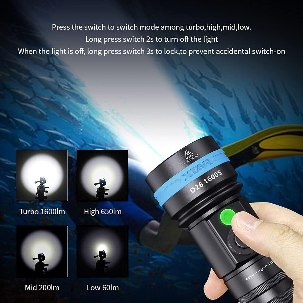 1600 Lumen Scuba Diving Flashlight Dive Torch Underwater 100 Meters - Image 4