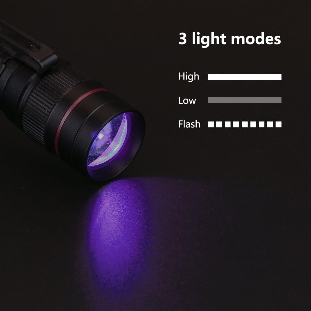 LED Blacklight Ultraviolet Flashlight, 3 Modes Zoomable Black Light 395nm UV - Image 4