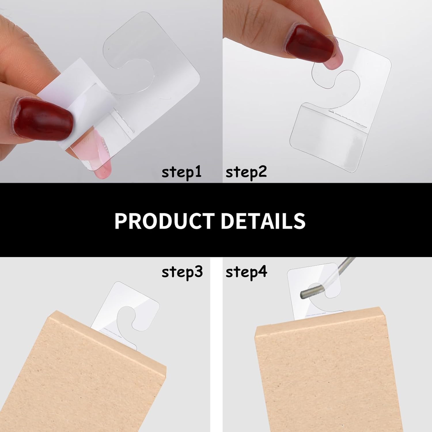 200 PCS Clear High-Adhesive Hang Tabs Hooks, Portable Mini Sticky Hanger Tabs - Image 4