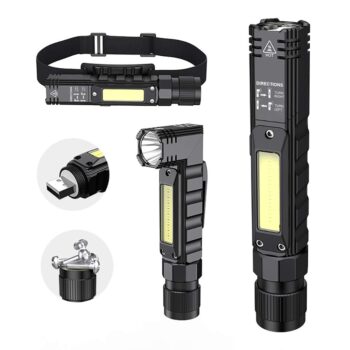 Portable Flashlight, 800 Lumens USB Rechargeable Tactical Flashlight, 90 Degree