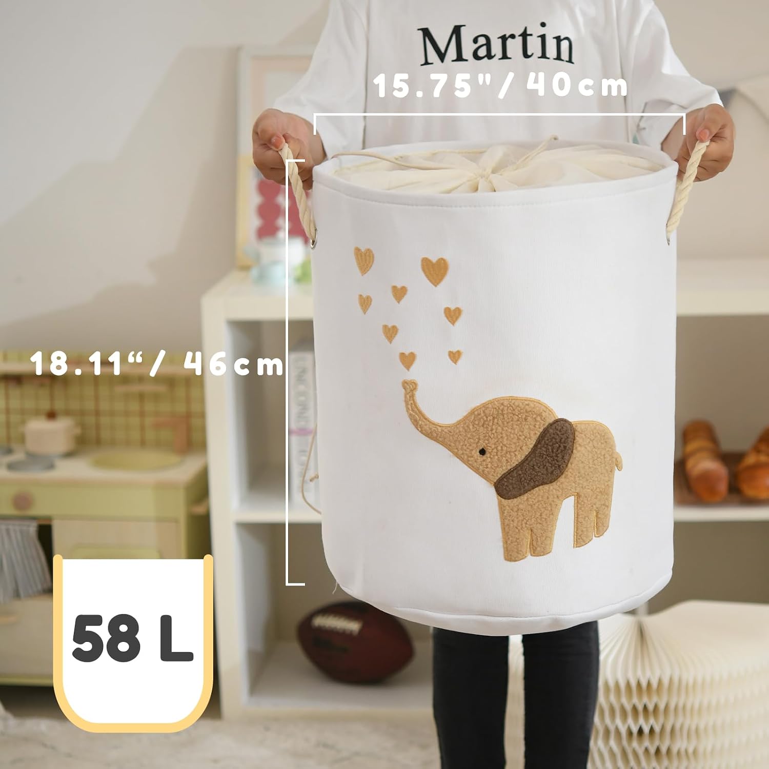Baby Laundry Basket Laundry Hamper, Canvas 58L XL Baby Clothes Basket - Image 5