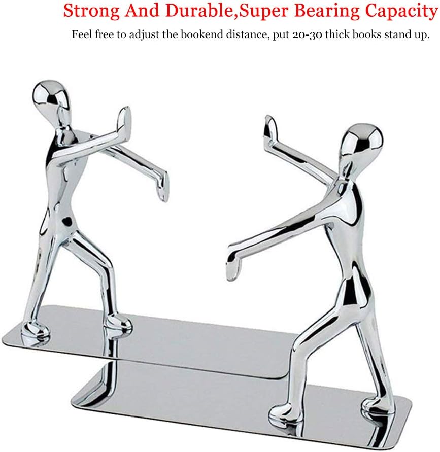Heavy Duty Bookends, 2 Pack Stainless Steel Kung Fu Man Book End, Creative Metal - Image 5