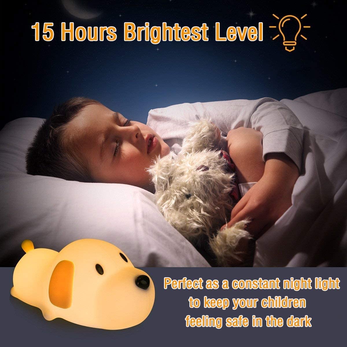LED Rechargable Puppy Night Lamp Light Dog Kids Night Light Touch Control - Image 2
