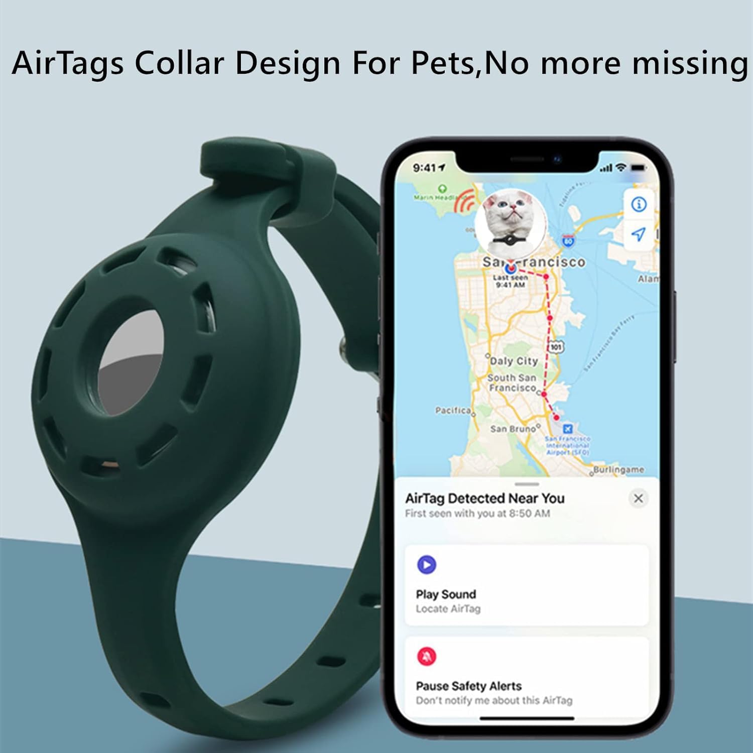 Silicone Dog Collar for AirTag - Anti-Lost Adjustable Cat Collar for Pet Finder - Image 2