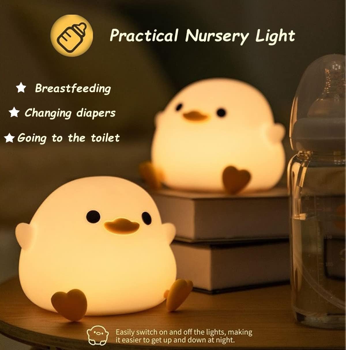 Cute Duck Night Light for Kids Animal Silicone Nursery Rechargeable Table Lamp - Image 4