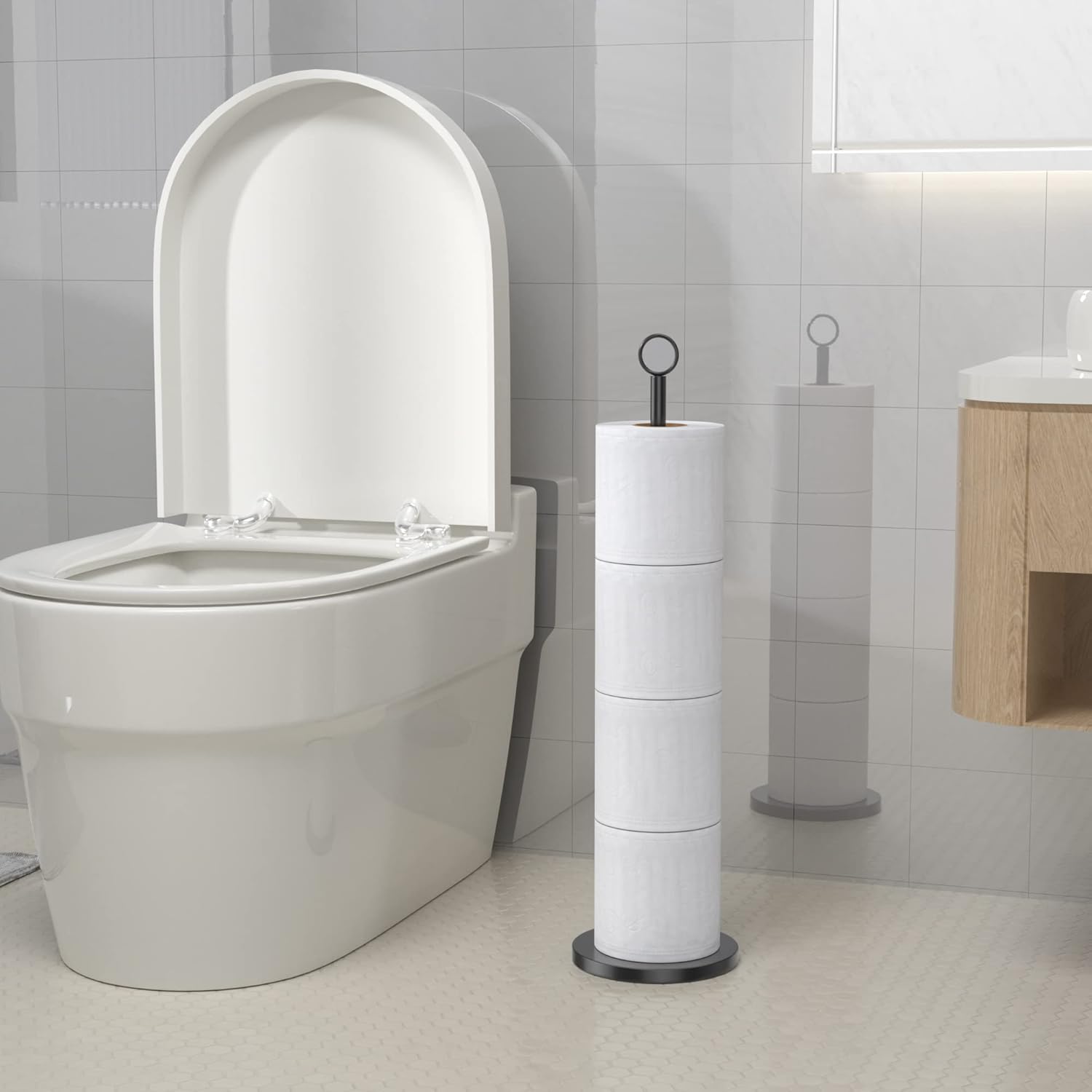 Toilet Paper Holder Stand(with Reserve Function), Free-Standing Toilet Paper - Image 7