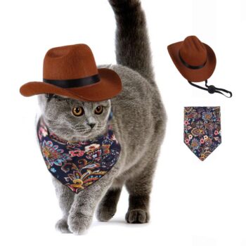 Pet Cowboy Hat and Bandana Scarf - Western Cowboy Costume Accessories