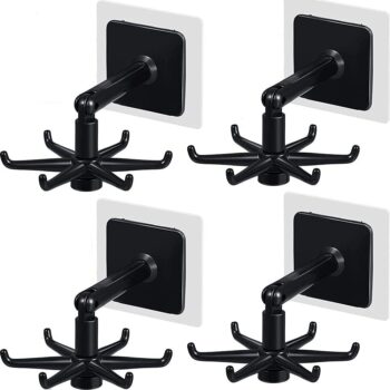 Adhesive Folding Hook, 4Pcs 360° Rotating Folding Hook Hole Free Wall Hanging