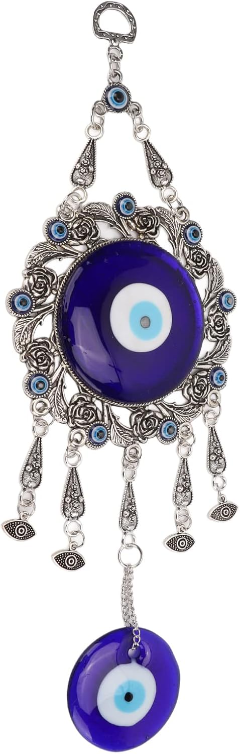 Turkish Glass Blue Evil Eye Wall Hanging Ornament, Hollow Flowers Wall Hanging - Image 6