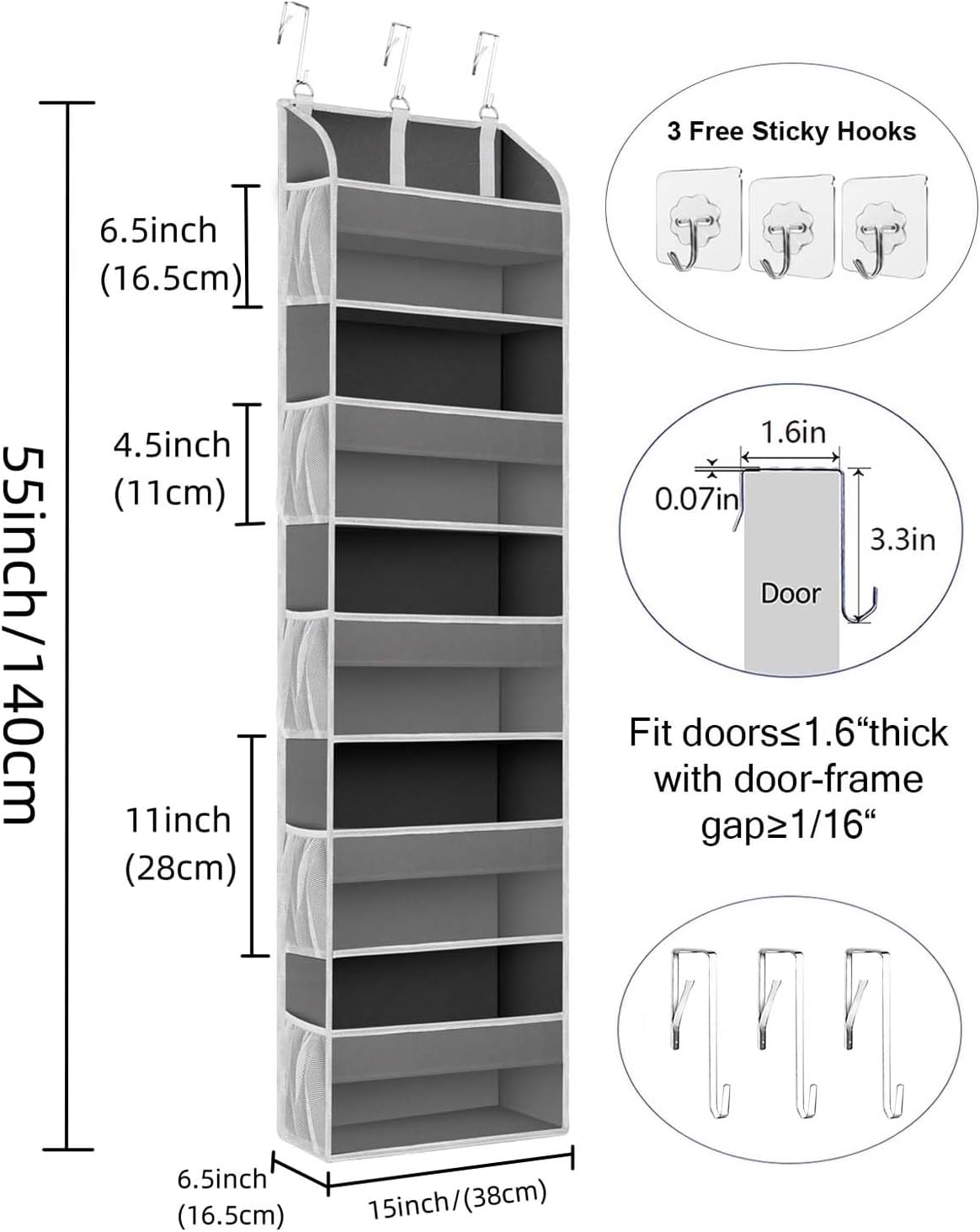 1 Pack Over The Door Storage Organizer with 5 Pockets 10 Mesh Side Pockets - Image 6
