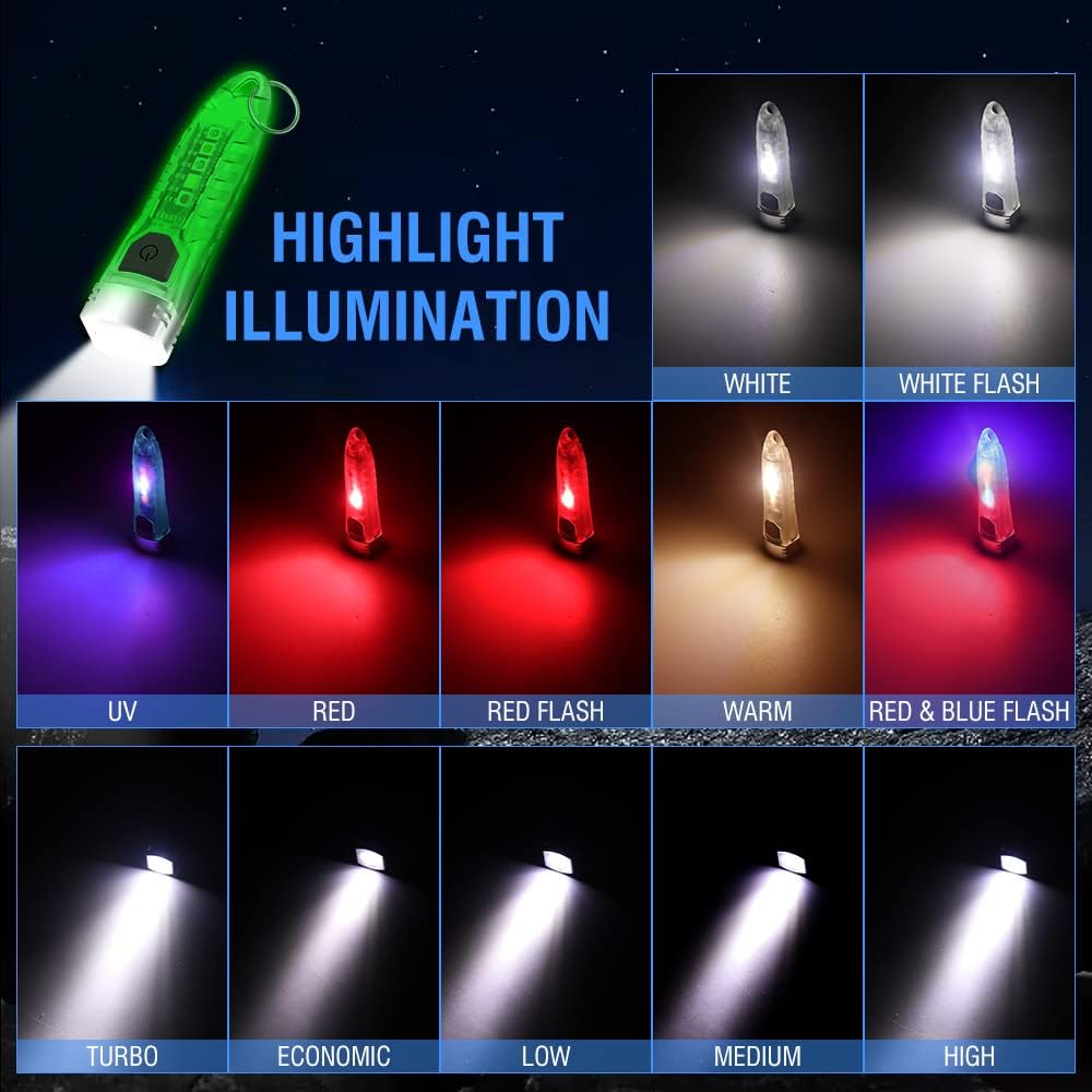 Small Keychain Flashlight with Red UV Blue Light - 400LM Rechargeable Mini - Image 3