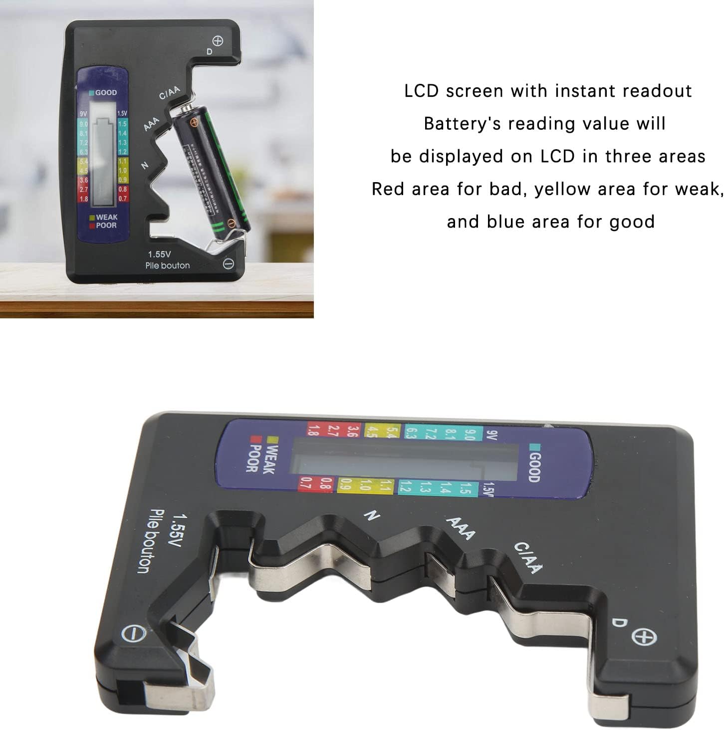 Universal Battery Tester, Professional ABS Digital Battery Capacity Meter AA AAA - Image 7