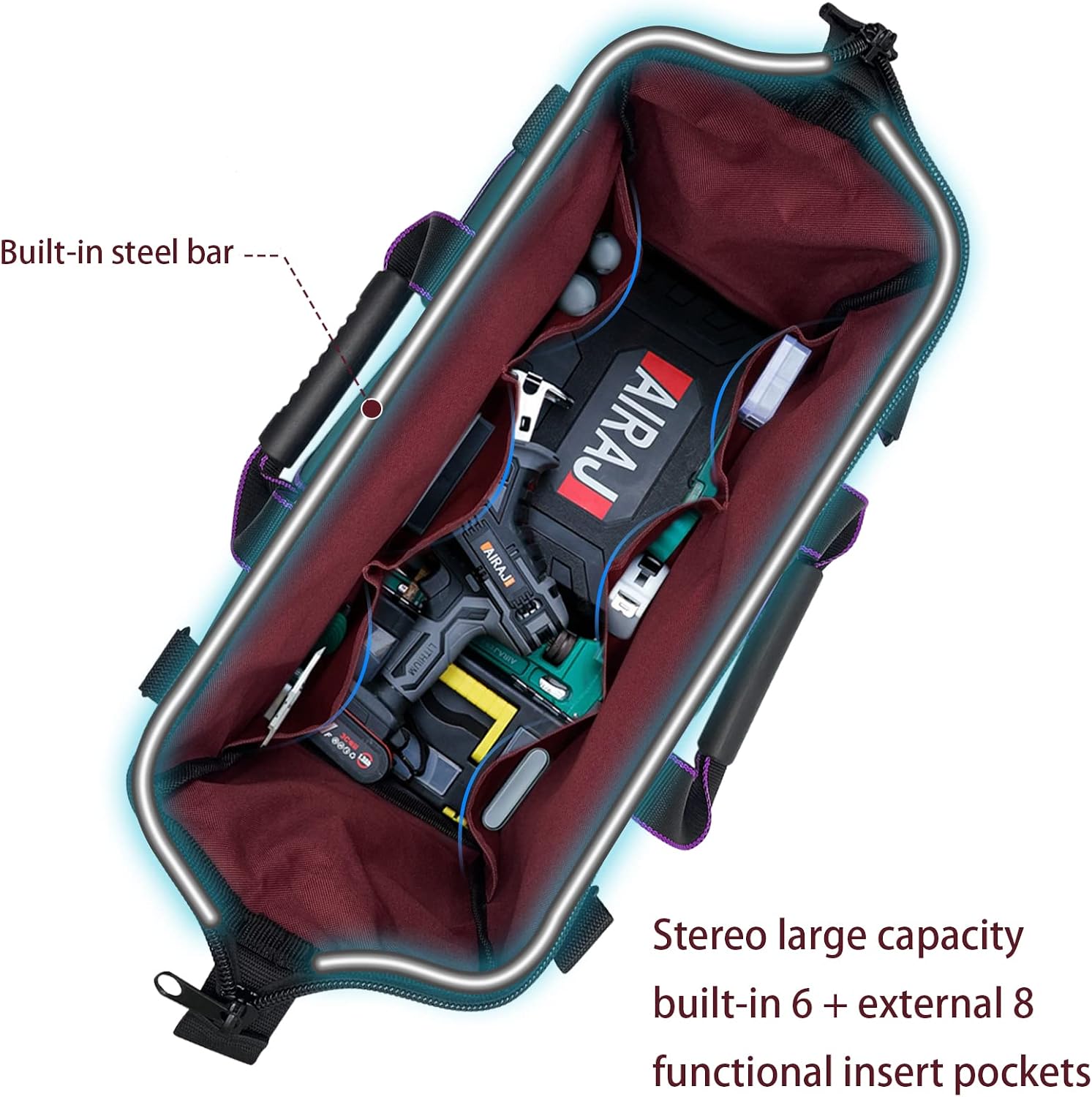 Garden Tools Bag 15inch Wide Mouth Tool Bag with Molded Base for Men - Image 8