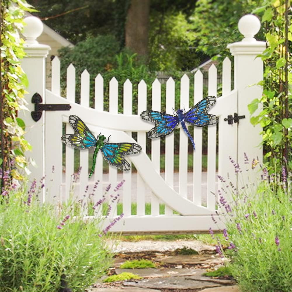 2Pcs Metal Dragonfly Wall Decor Outdoor Dragonfly Wall Art Glass - Image 3