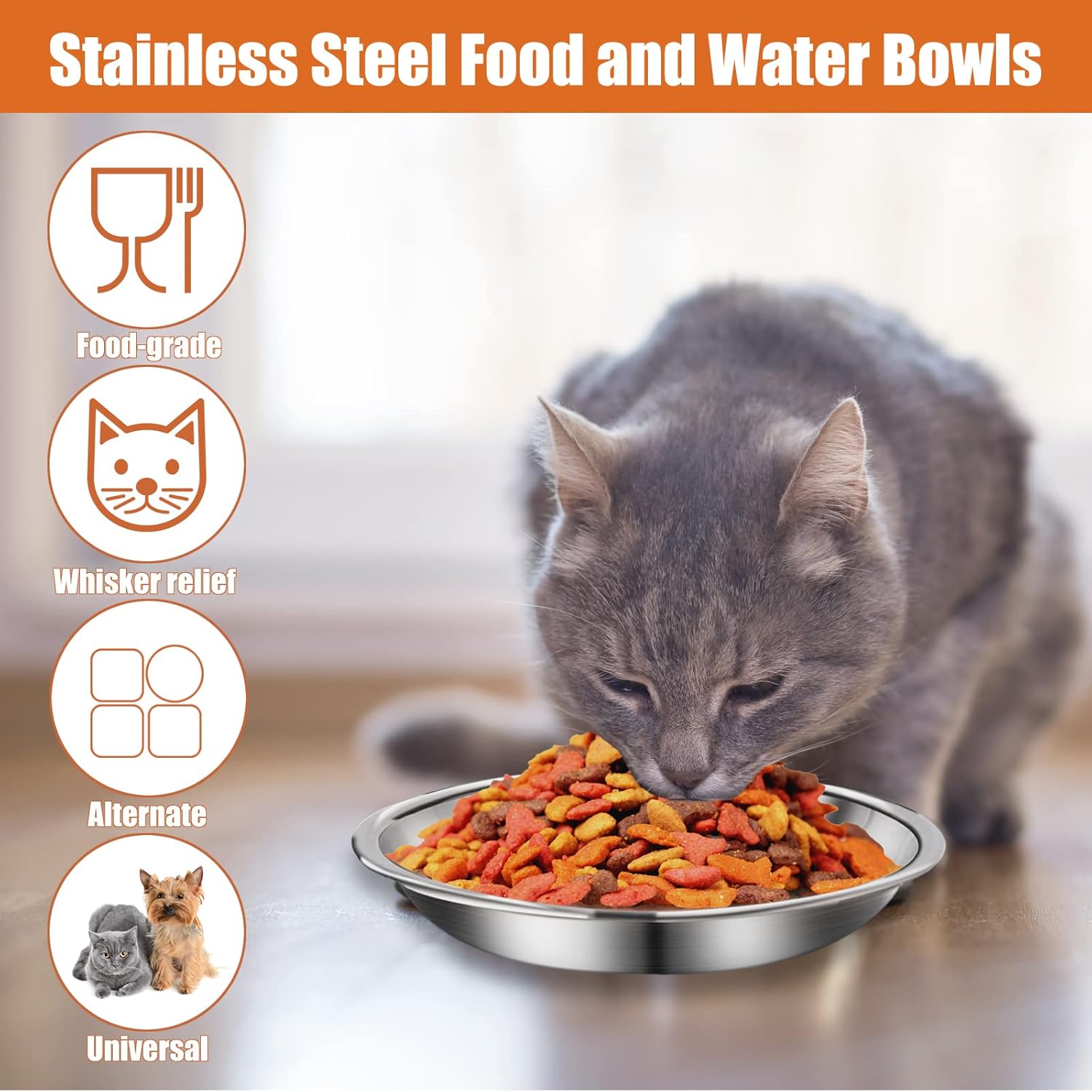 12 Pcs Stainless Steel Cat Bowls Shallow Food Metal and Water Dish - Image 7