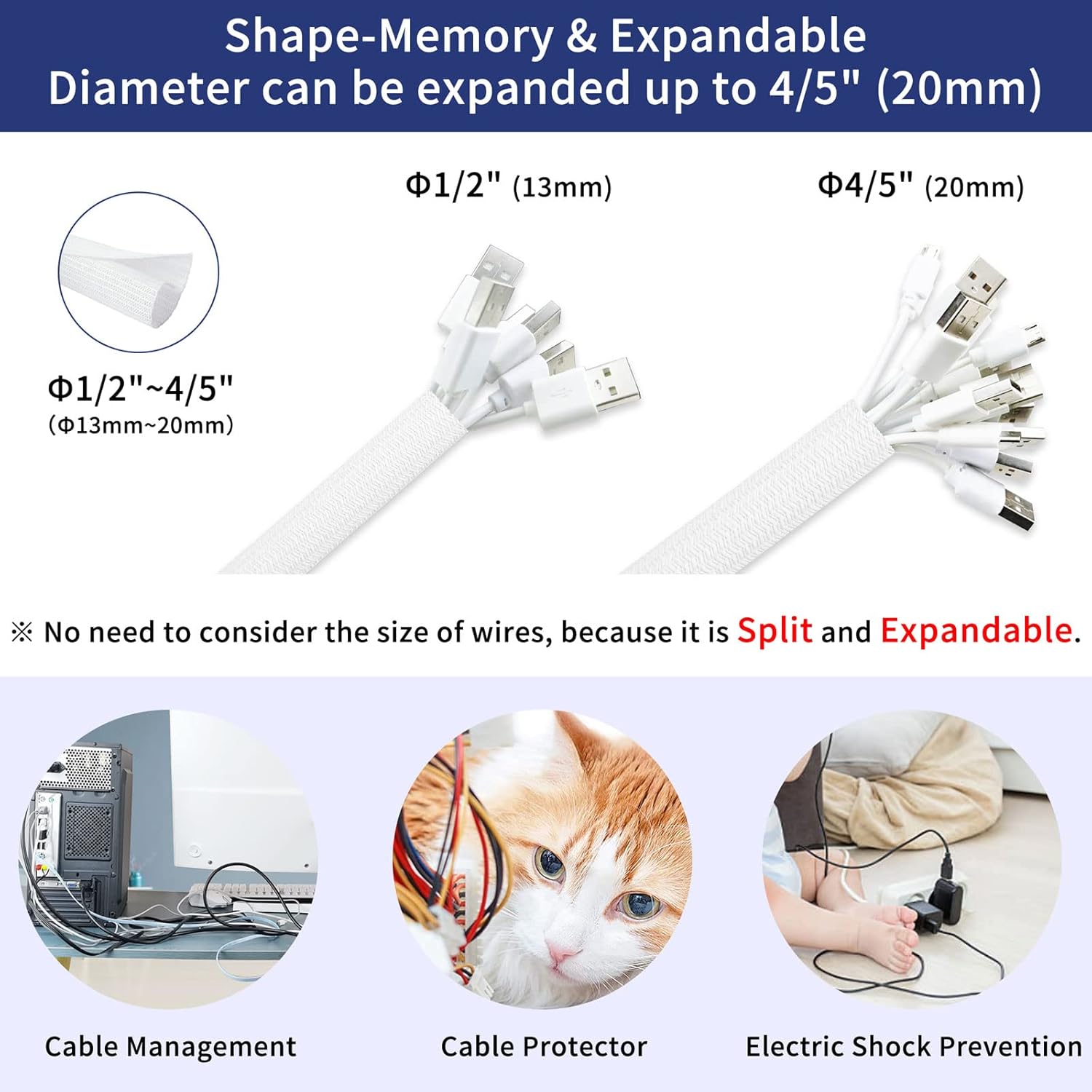 Cable Management, 10ft - 1/2 inch Wire Loom, Self-Wrap Cable Organiser, Braided - Image 2