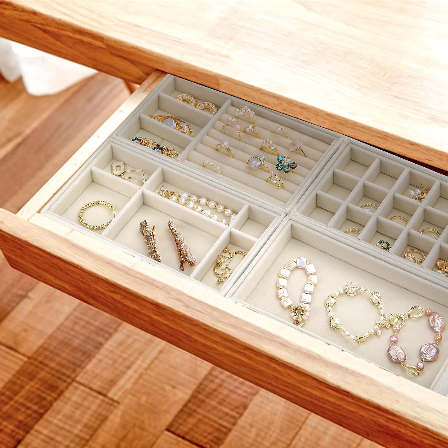 Set of 8 Velvet Jewelry Tray, Drawer Insert Divided Storage Holder Stackable - Image 4