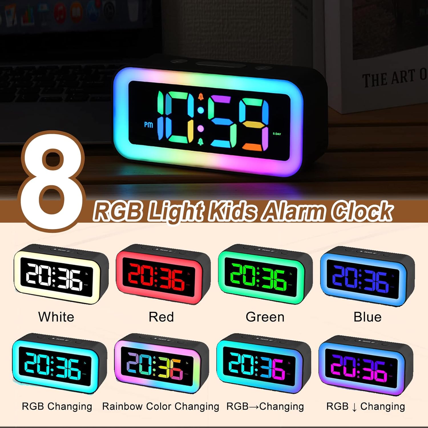RGB Alarm Clock with Smart Night Light, Adjustable Brightness, Dual Alarm,Sound - Image 3