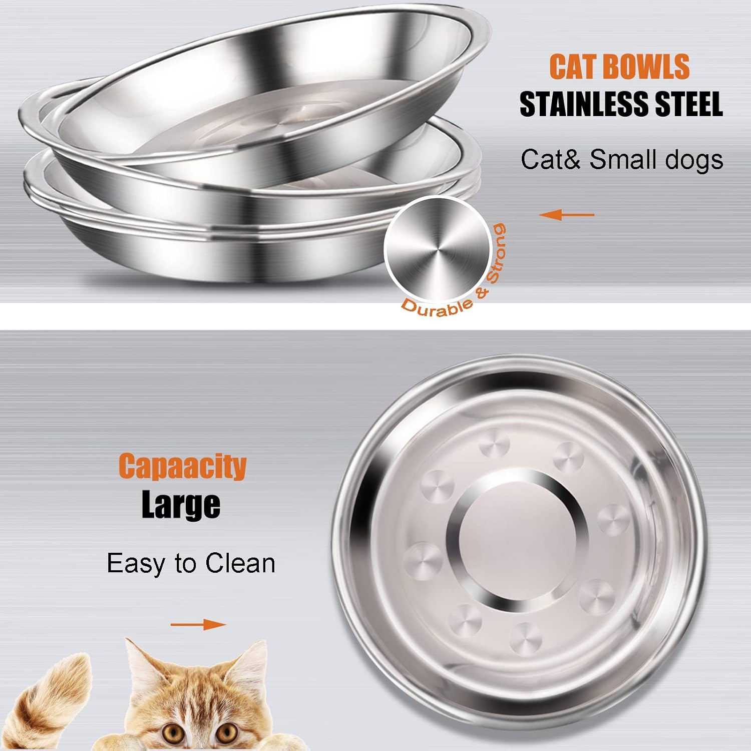 12 Pcs Stainless Steel Cat Bowls Shallow Food Metal and Water Dish - Image 6