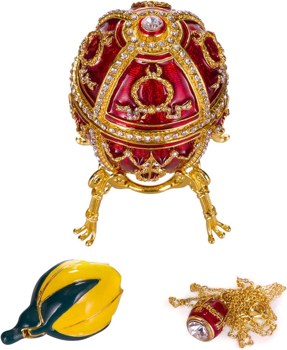 Faberge Style Rosebud Egg/Trinket Jewel Box with Flower 9,5 cm red - Image 5