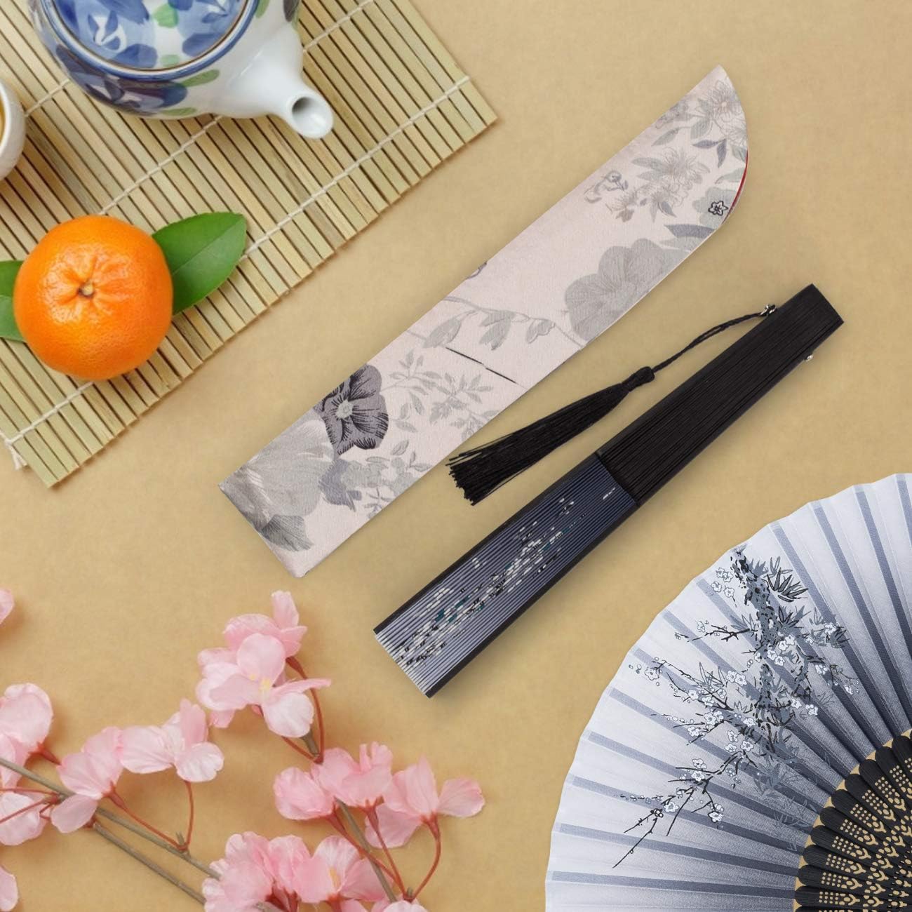 4 PCS Folding Fan Handheld Silk Fan with Bamboo Frames for Dancing Cosplay - Image 4