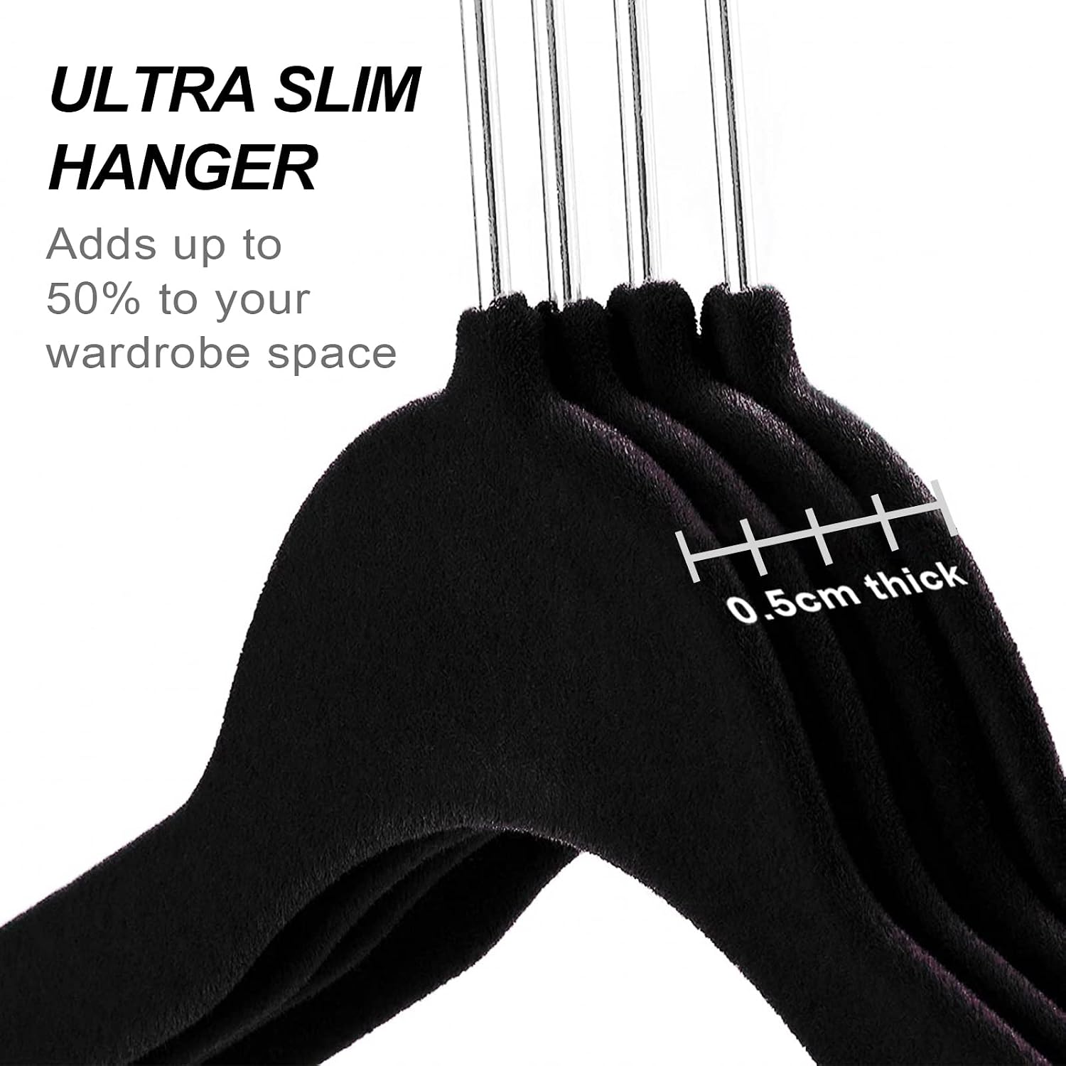 Coat Hangers Velvet 100-Pack Black with Silver Hooks, Non-Slip Hanger - Image 5