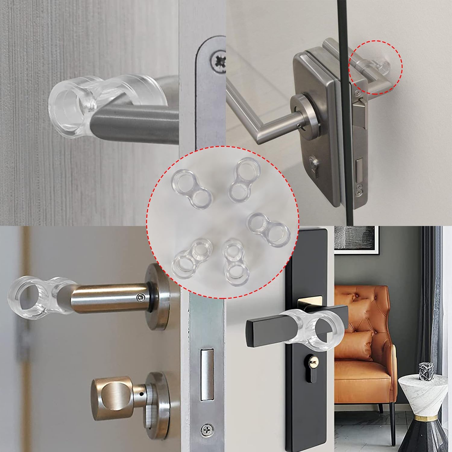 Door Handle Protectors, 5 Pcs Transparent Door Handle Stopper, Ring Door Handle - Image 7