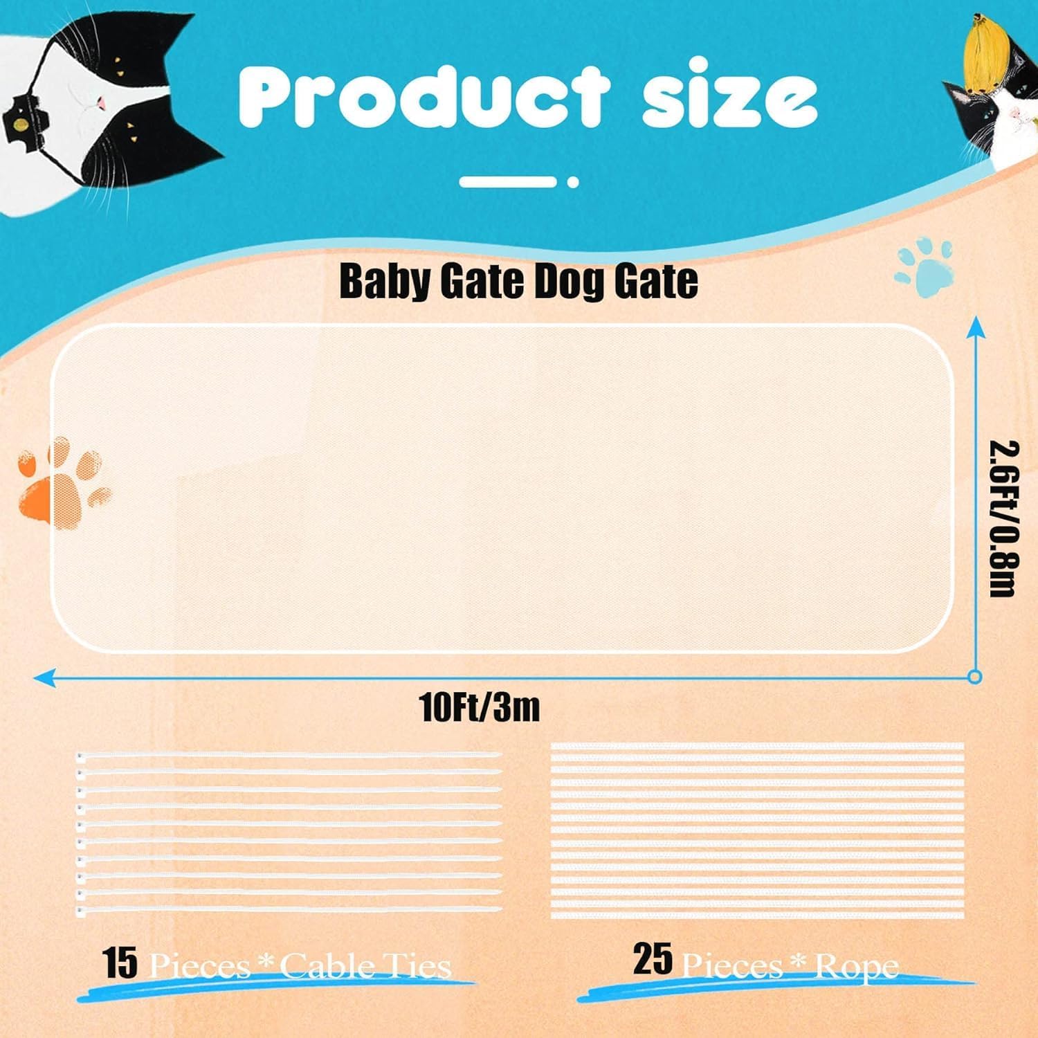 Cat Balcony Fence net, 10x2.6 feet Anti-Fall net PET Children's Balcony Fence - Image 6
