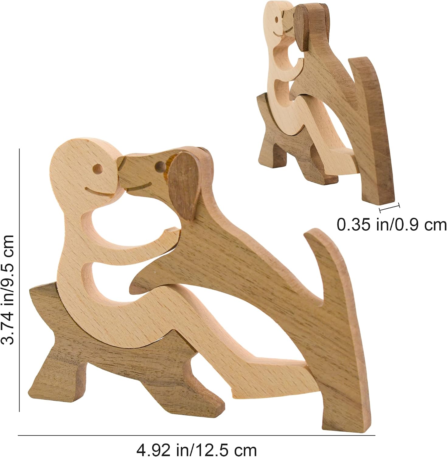 Wooden Dog Figurines Hand Carved Wood Dog Human Sculpture Statue Handmade - Image 2