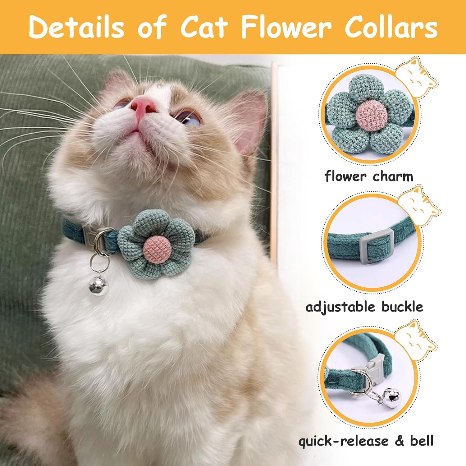 Breakaway Cat Collars with Bell 2PCS, Cute Kitty Adjustable Safe Kitten Collars - Image 2
