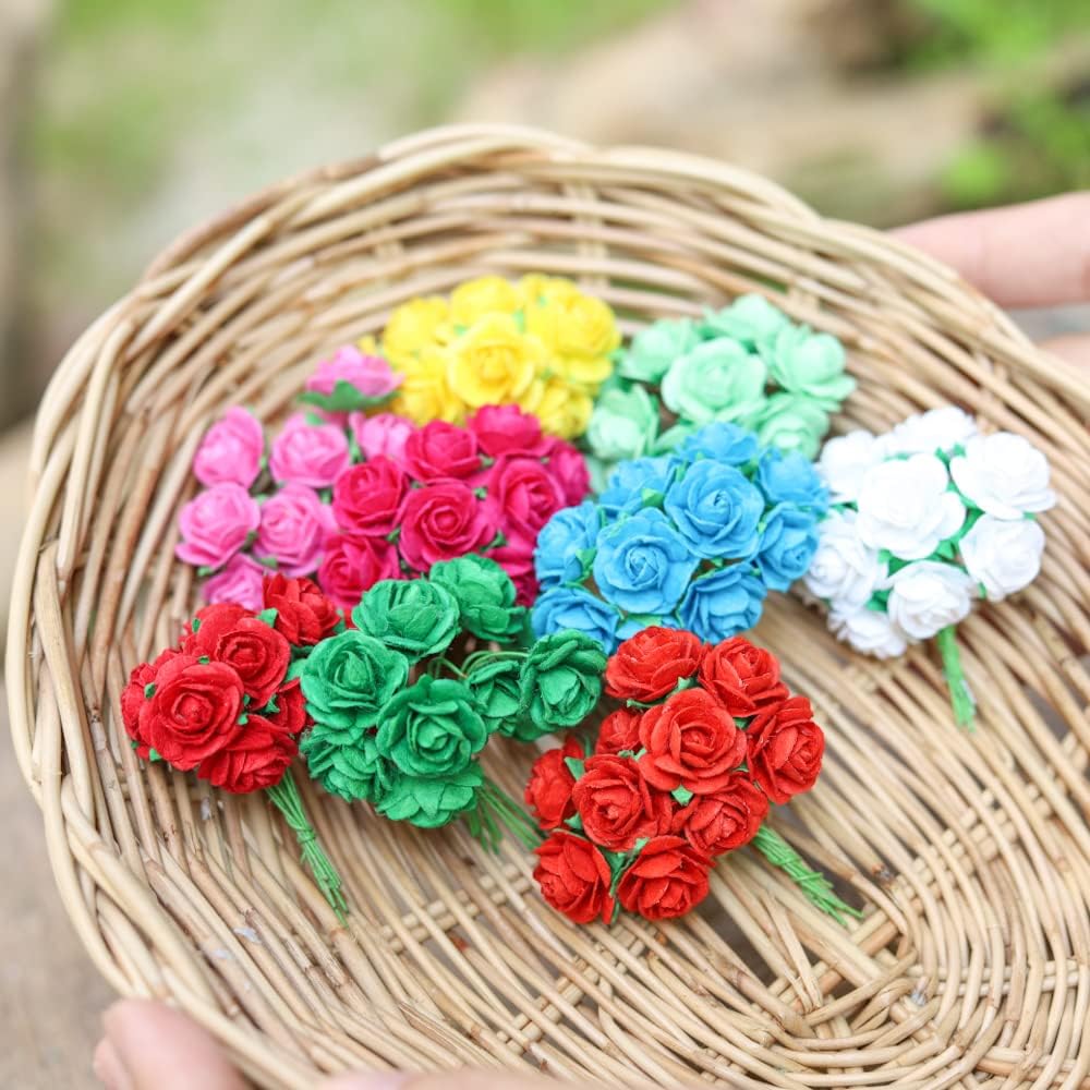100 Mixed Color 10mm Artificial Mulberry Paper Rose Flower Wedding Scrapbook - Image 2
