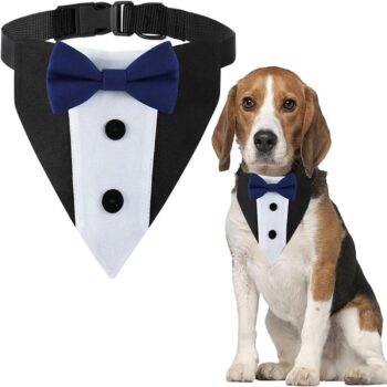 Dog Tuxedo,Formal Wedding Dog Bandana Adjustable Collar with Bowtie,Detachable