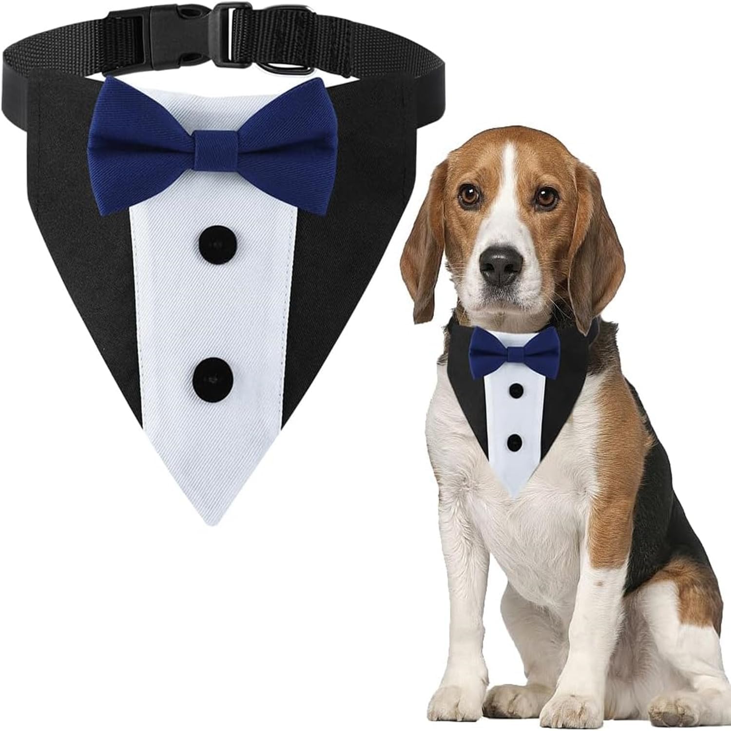 Dog Tuxedo,Formal Wedding Dog Bandana Adjustable Collar with Bowtie,Detachable