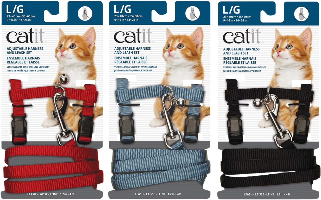Nylon Adjustable Cat Harness and Lead Set, Black, Large 10-Feet - Image 3