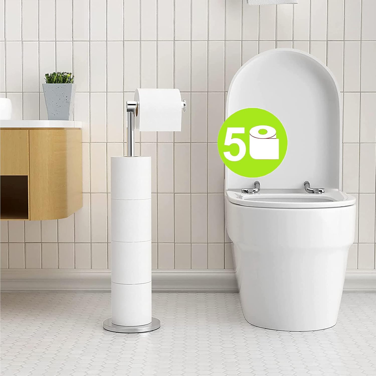 Folding Toilet Paper Holder Stand, Freestanding Toilet Roll Holder, Stainless - Image 6