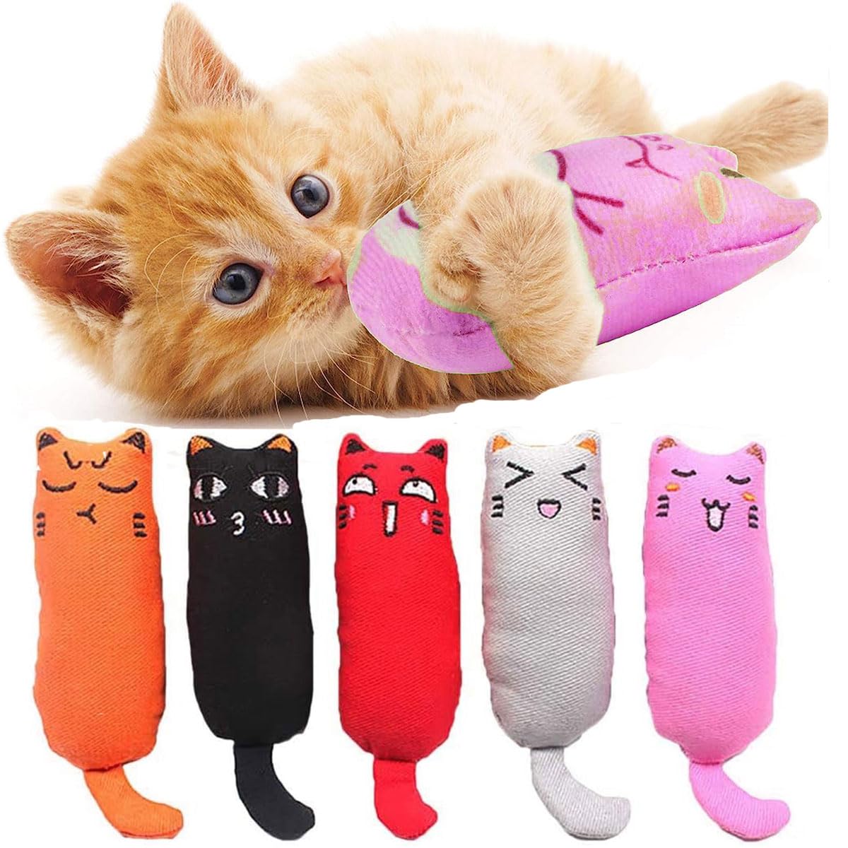 Catnip Toys,5Pcs Interactive Catnip Pillow Toy for Cats, Cartoon Mice Cat