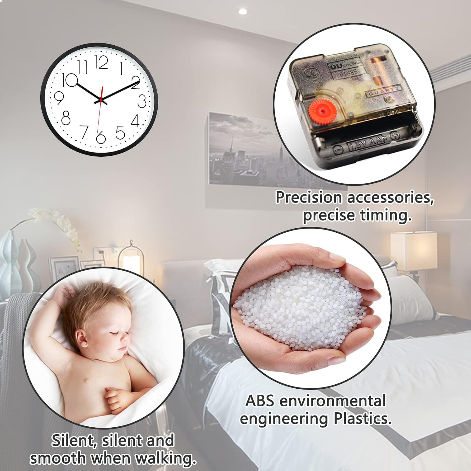 Wall Clock, Modern Wall Clock 12 Inch Silent Non-Ticking, Wall Clocks Battery - Image 3